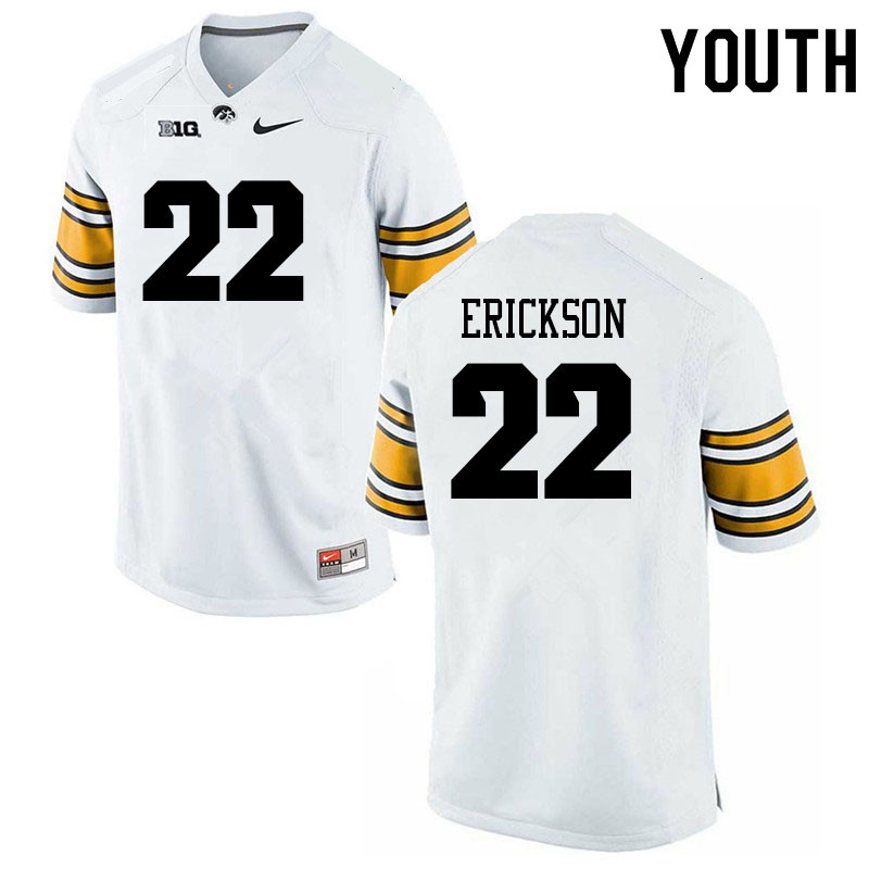 Youth #22 Carter Erickson Iowa Hawkeyes College Football Alternate Jerseys Sale-White - Click Image to Close